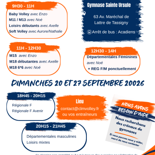 programme de reprise du 19 septembre au 17 octobre 2026